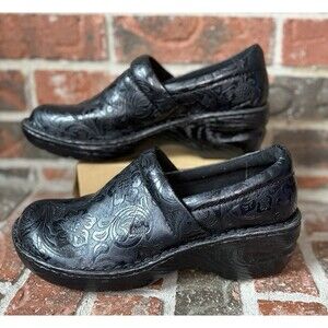 BOLO black embossed slip on clog mule shoes size 10